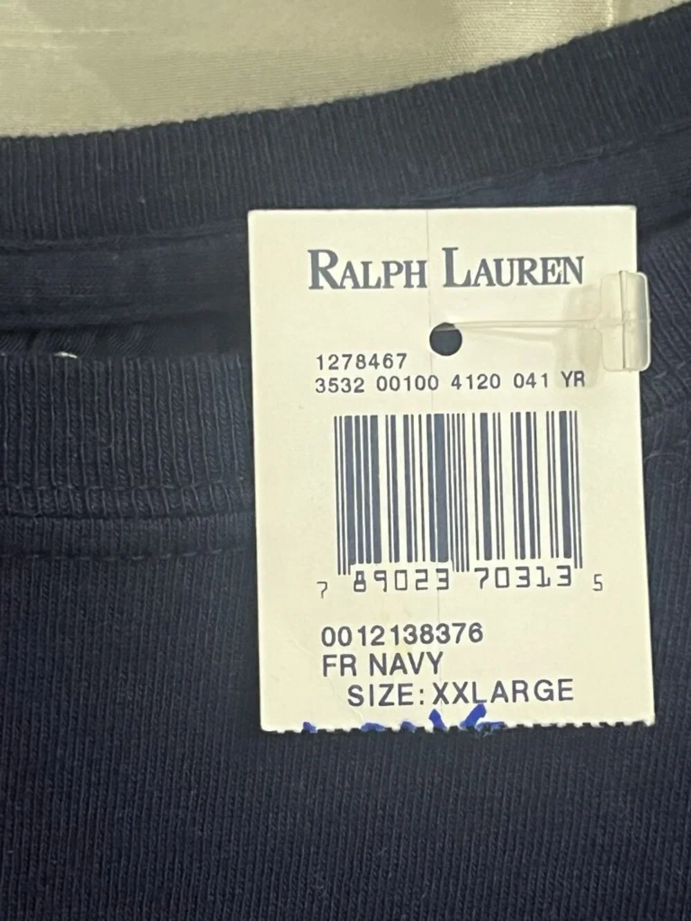 NWT POLO RALPH LAUREN CREW T-SHIRT -XXL- NAVY BLUE -LONG SLEEVE - Red PONY.   V